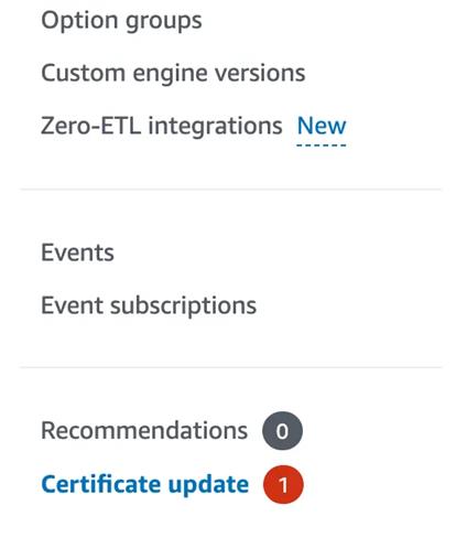 近期登入AWS RDS平台介面，會發現有憑證更新的提示