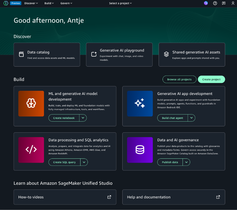 圖/ Amazon SageMaker Unified Studio 的操作介面 (資料來源:AWS 官方 Blog)